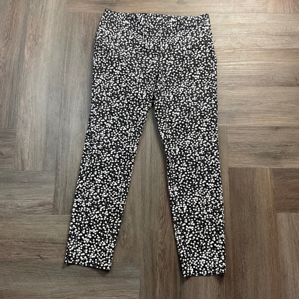 Davina Floral Daisy Slim Leg Stretch Ankle Pants Womens 4R Black White Boho